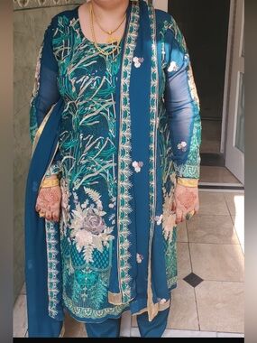 Teal Embroidered Pakistani Salwar Kameez